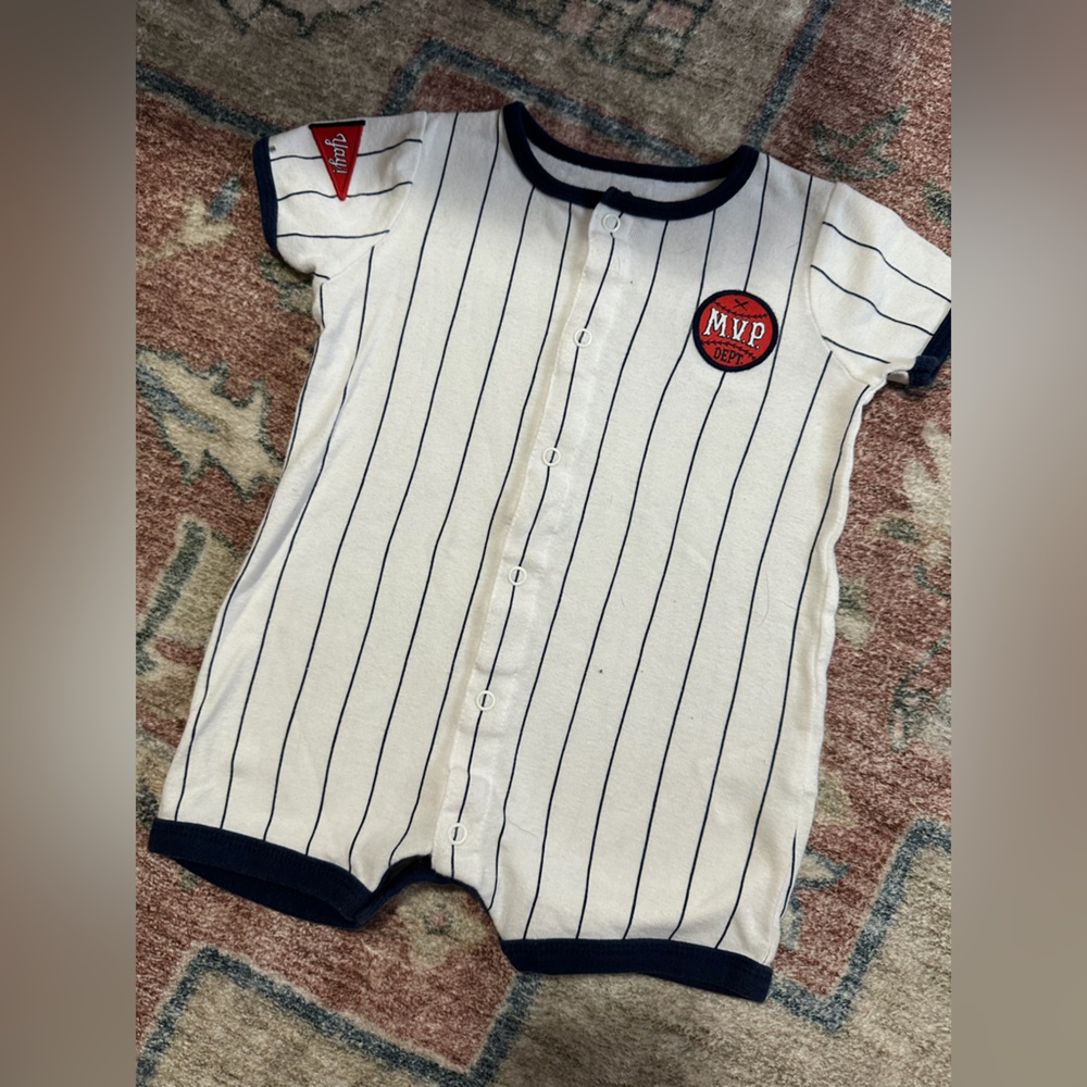 Carter's White and Navy Striped Button Down Shirt
